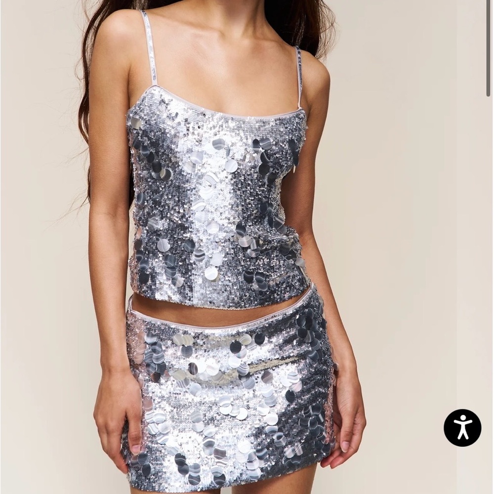 Danielle Guizio Silver Sequin Top